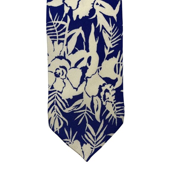 5-99 RALPH LAUREN Purple Label Tie Floral 100% Silk Blue - Picture 3 of 7